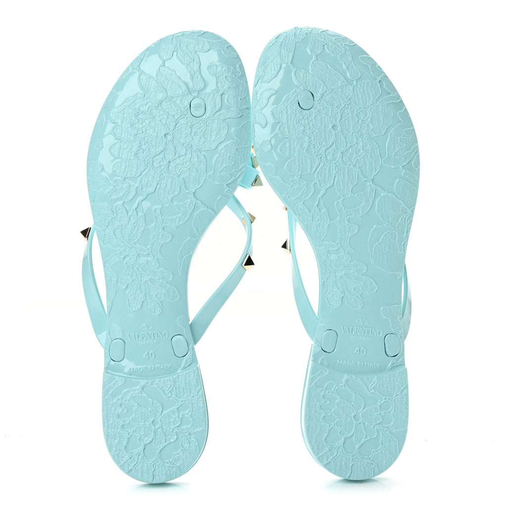 Valentino Garavani PVC Women's Jelly Rockstud Bow Thong Sandals 40 Light Blue