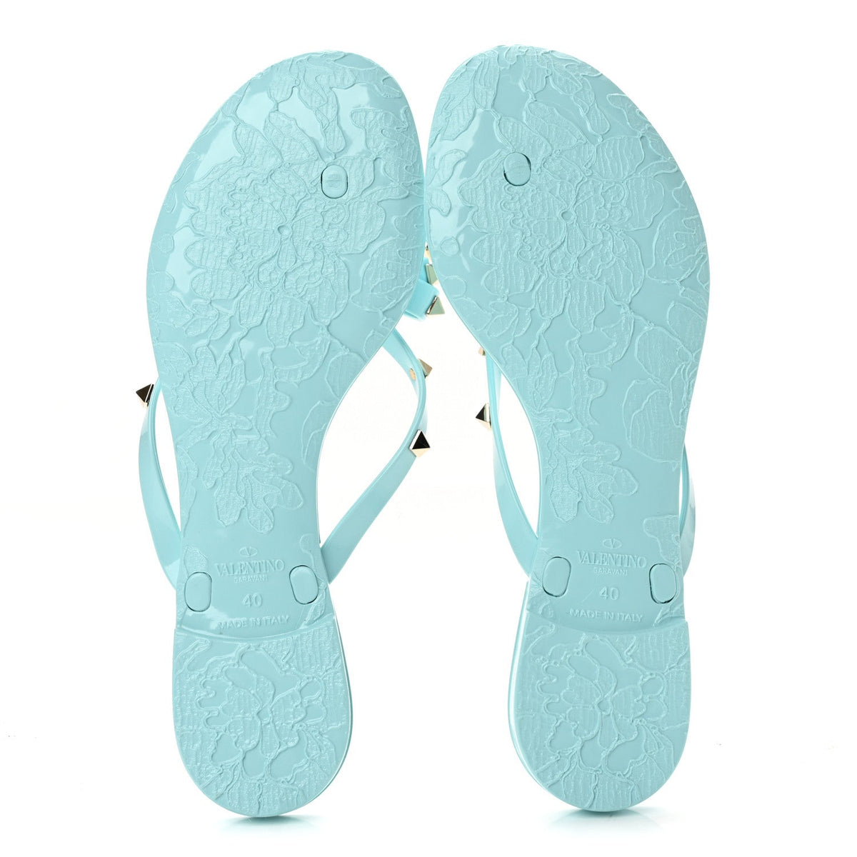 Valentino Garavani PVC Women's Jelly Rockstud Bow Thong Sandals 40 Light Blue