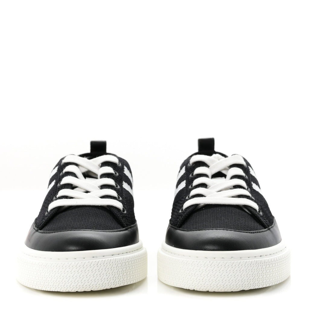 Hermes Knit Fabric Calfskin Women's Deep Sneakers 36.5 Black White