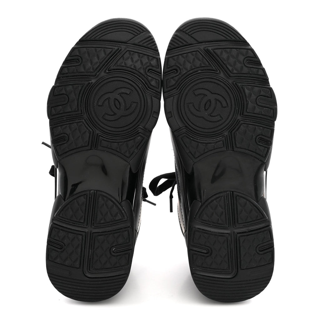 Chanel Lambskin Fabric Women's CC Sneakers 37.5 Black