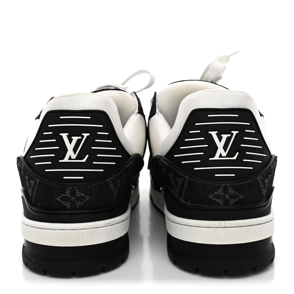 Louis Vuitton Calfskin Denim Men's LV Trainer Sneakers 10 Black