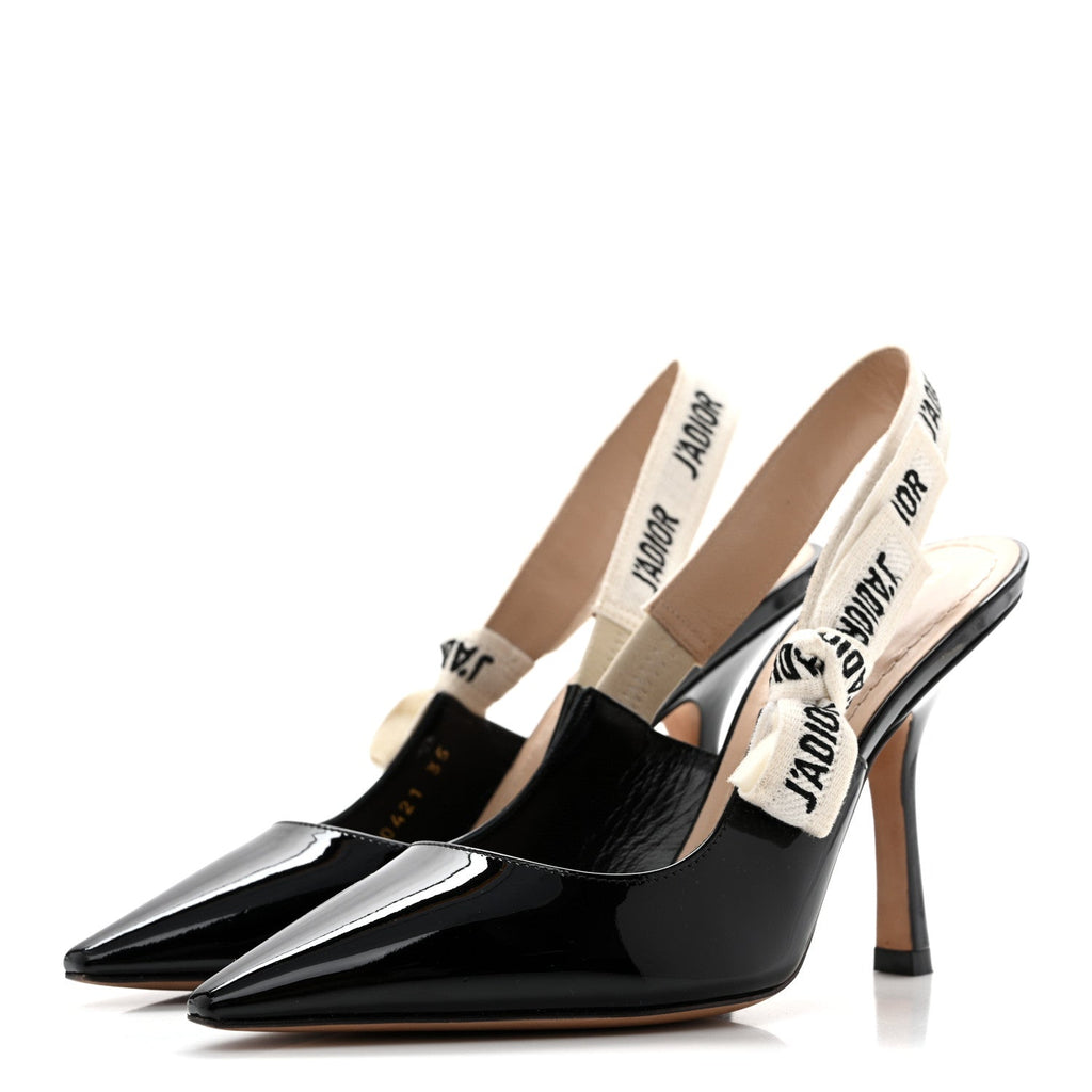 Christian Dior Patent Ribbon Women's J'Adior 100mm Slingback Pumps 35 Black