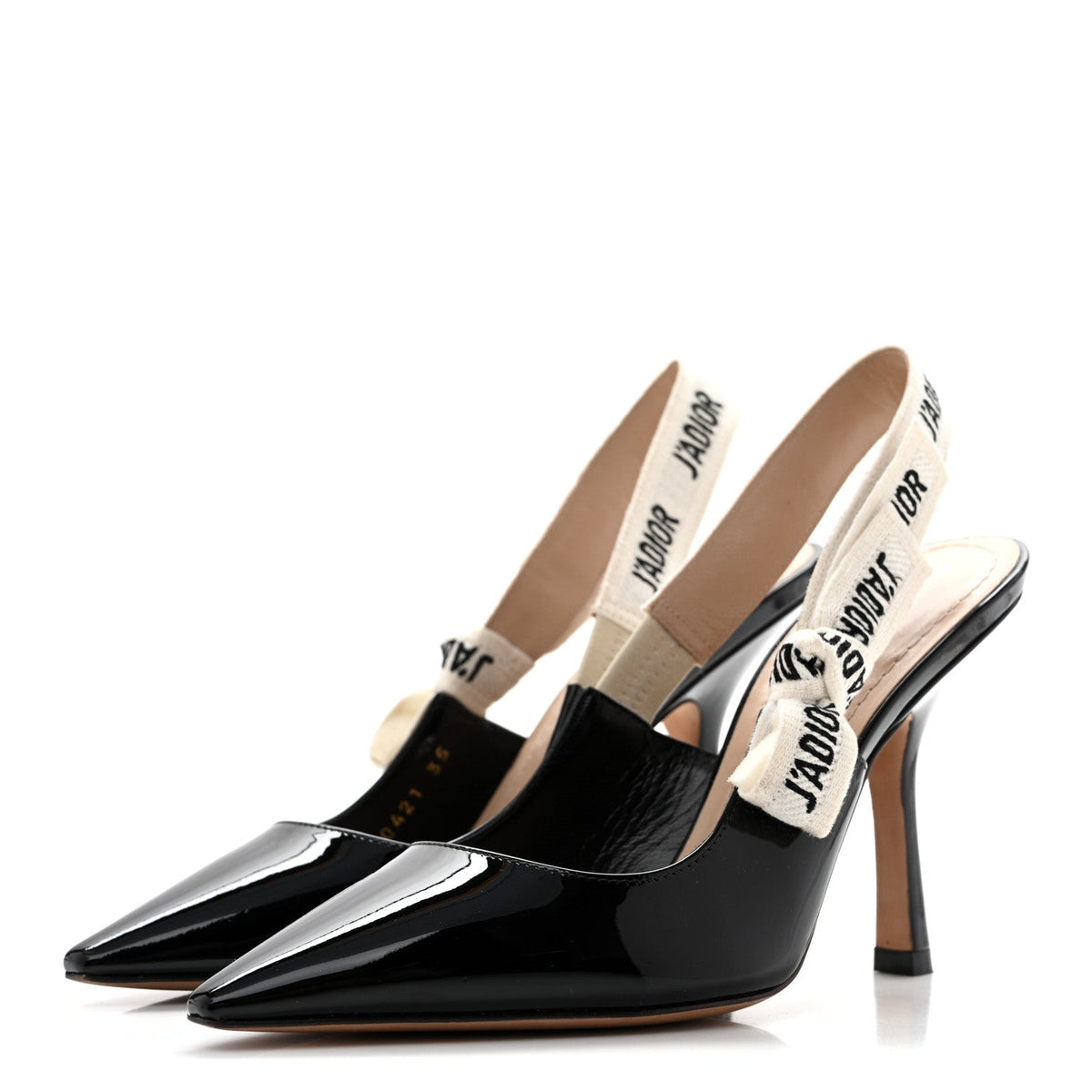 Christian Dior Patent Ribbon Women's J'Adior 100mm Slingback Pumps 35 Black