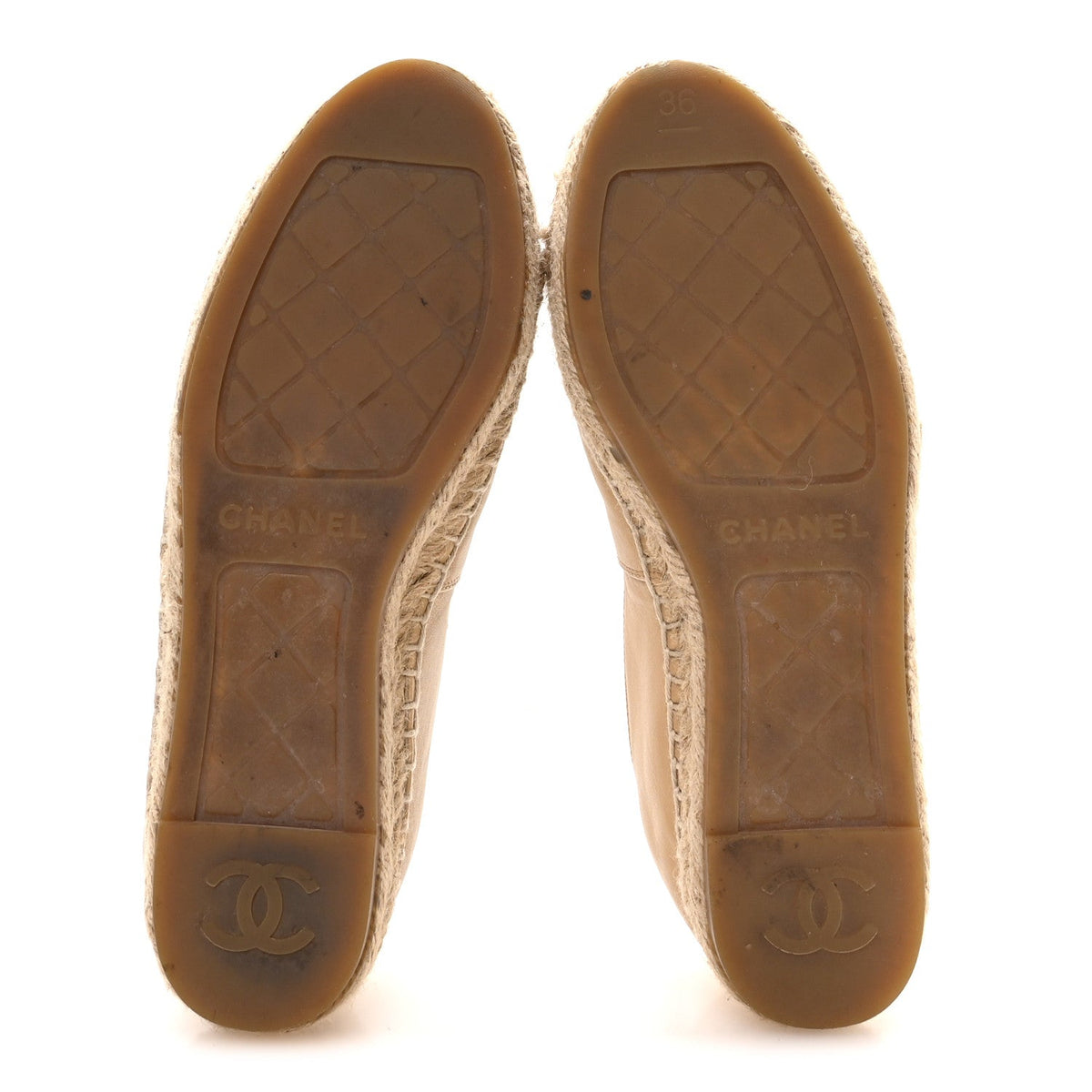 Chanel Lambskin Women's CC Espadrilles 36 Beige Black