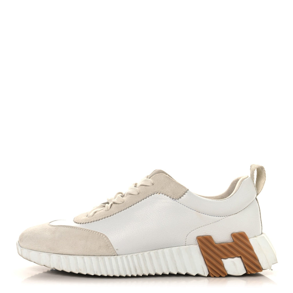 Hermes Calfskin Suede Goatskin Women's Bouncing Sneakers 39 White