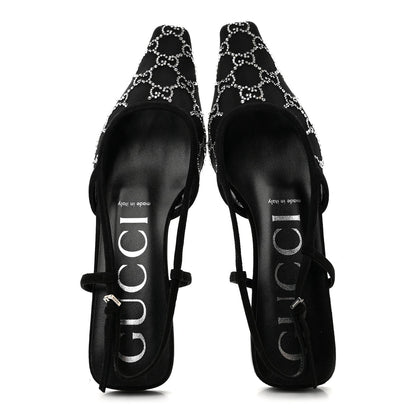 Gucci Suede Mesh Women's Crystal GG Demi Ballet Flats 37.5 Black