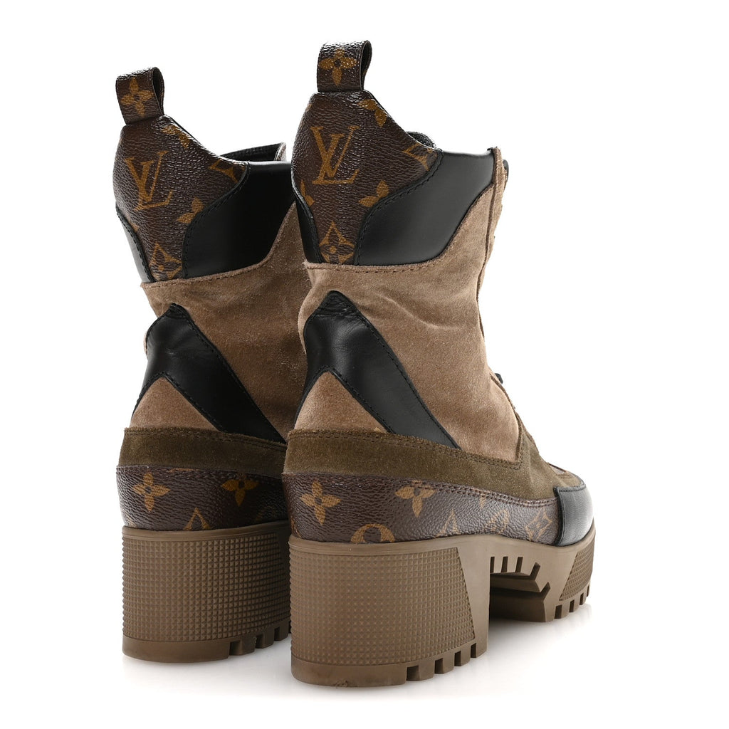 Louis Vuitton Suede Calfskin Women's Laureate Platform Desert Boots 37 Taupe