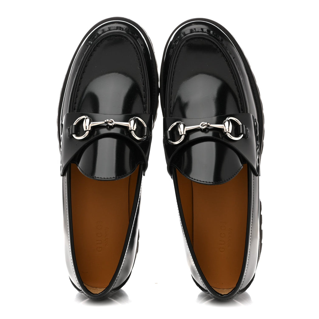 Gucci Cordovan Lux Women's Horsebit 45mm Platform Loafers 39.5 Black