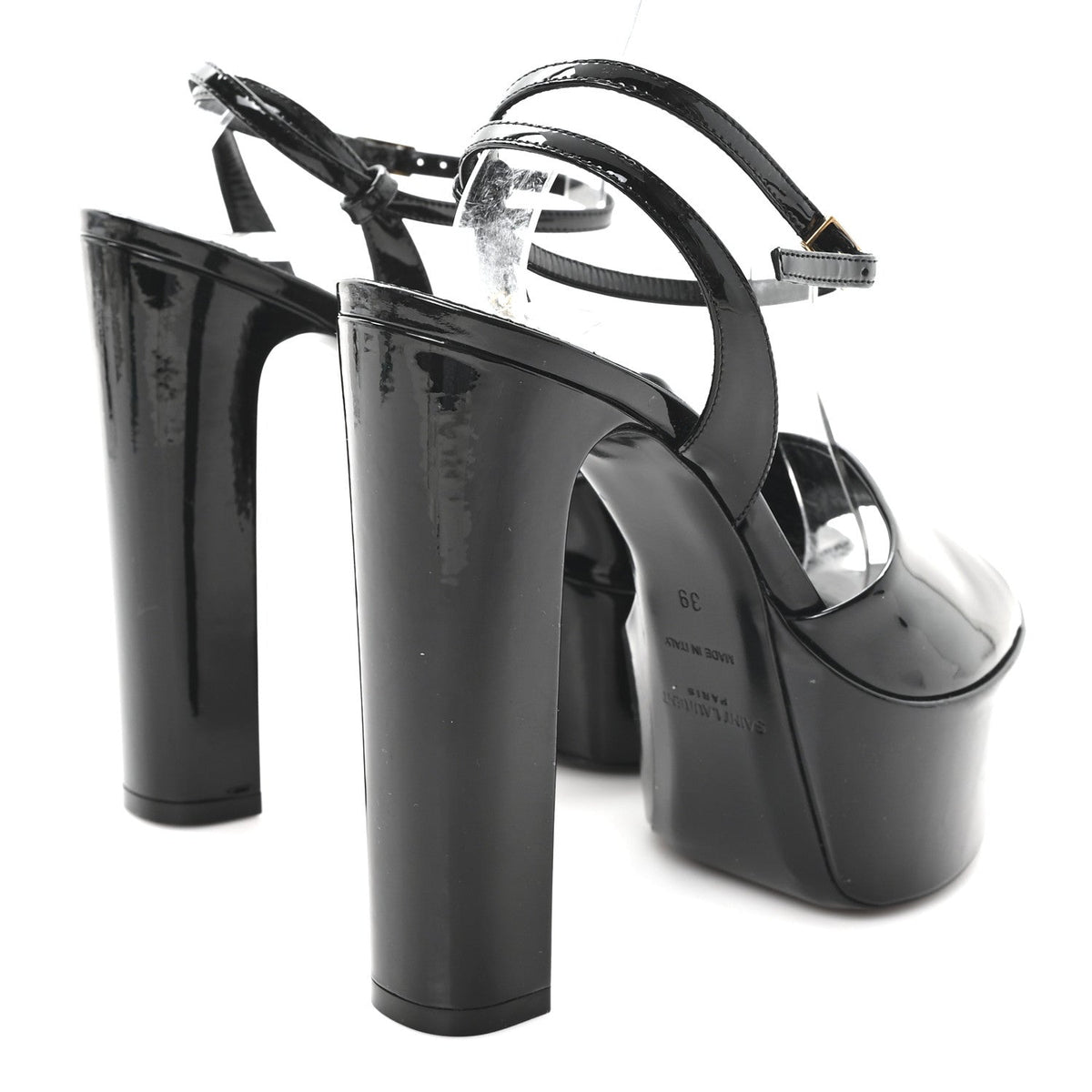 Saint Laurent Patent Leather Women's Grupy Sexy 95 Tanouk Platform Sandals 39 Black