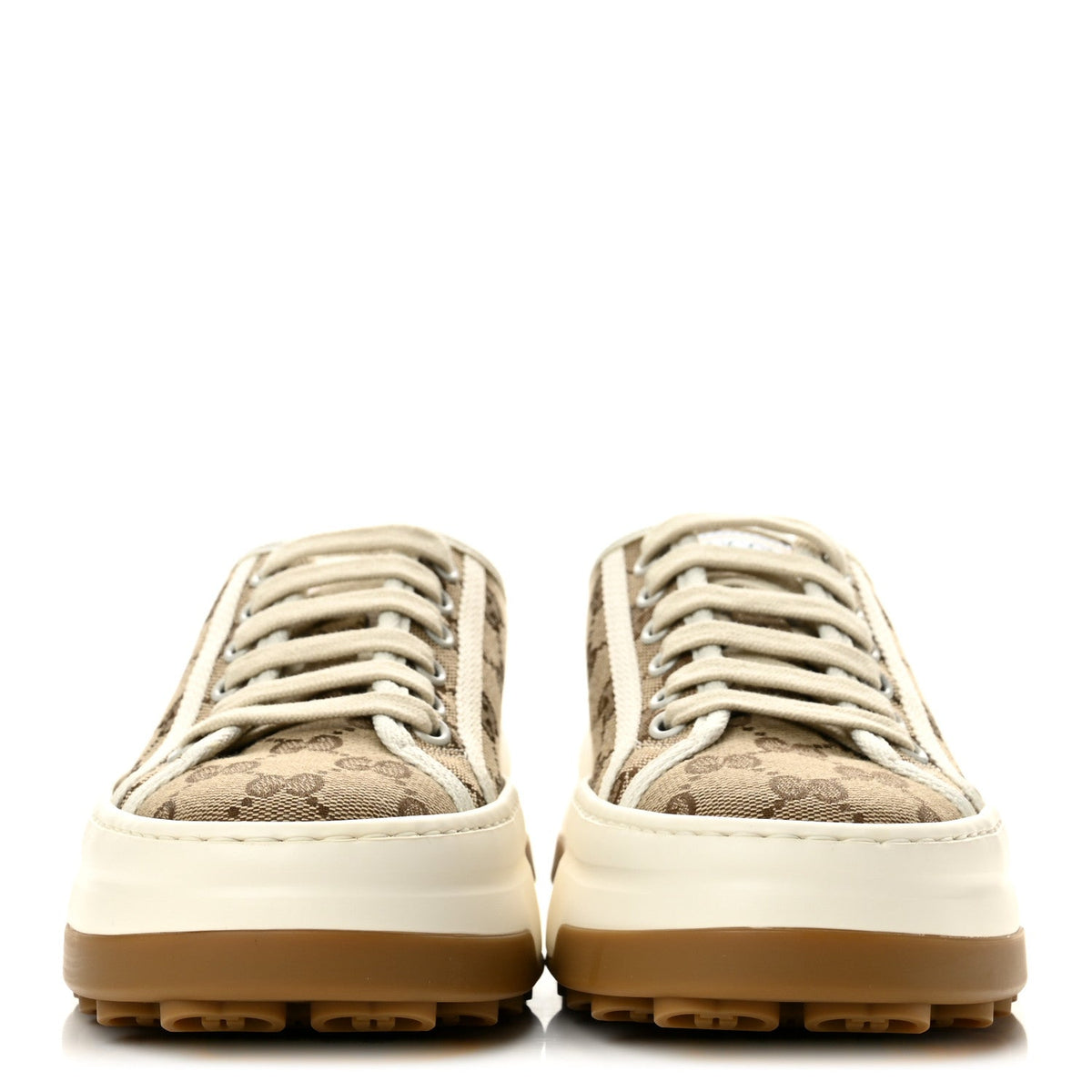 Gucci Monogram Canvas Women's 1977 Tennis Platform 52mm Sneakers 36.5 Beige Ebony Mystic White