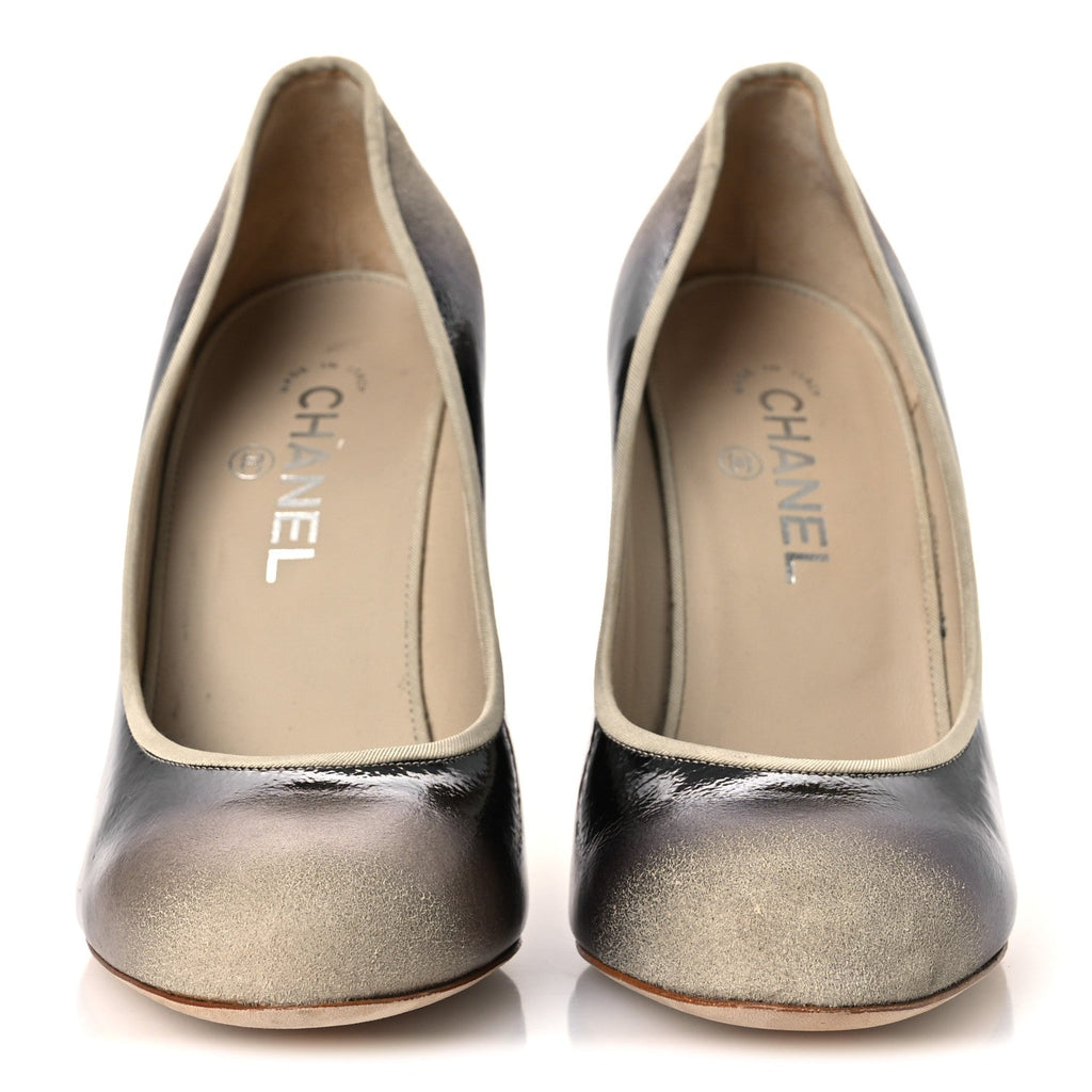 Chanel Patent Ombre Women's Pumps 40 Beige Black