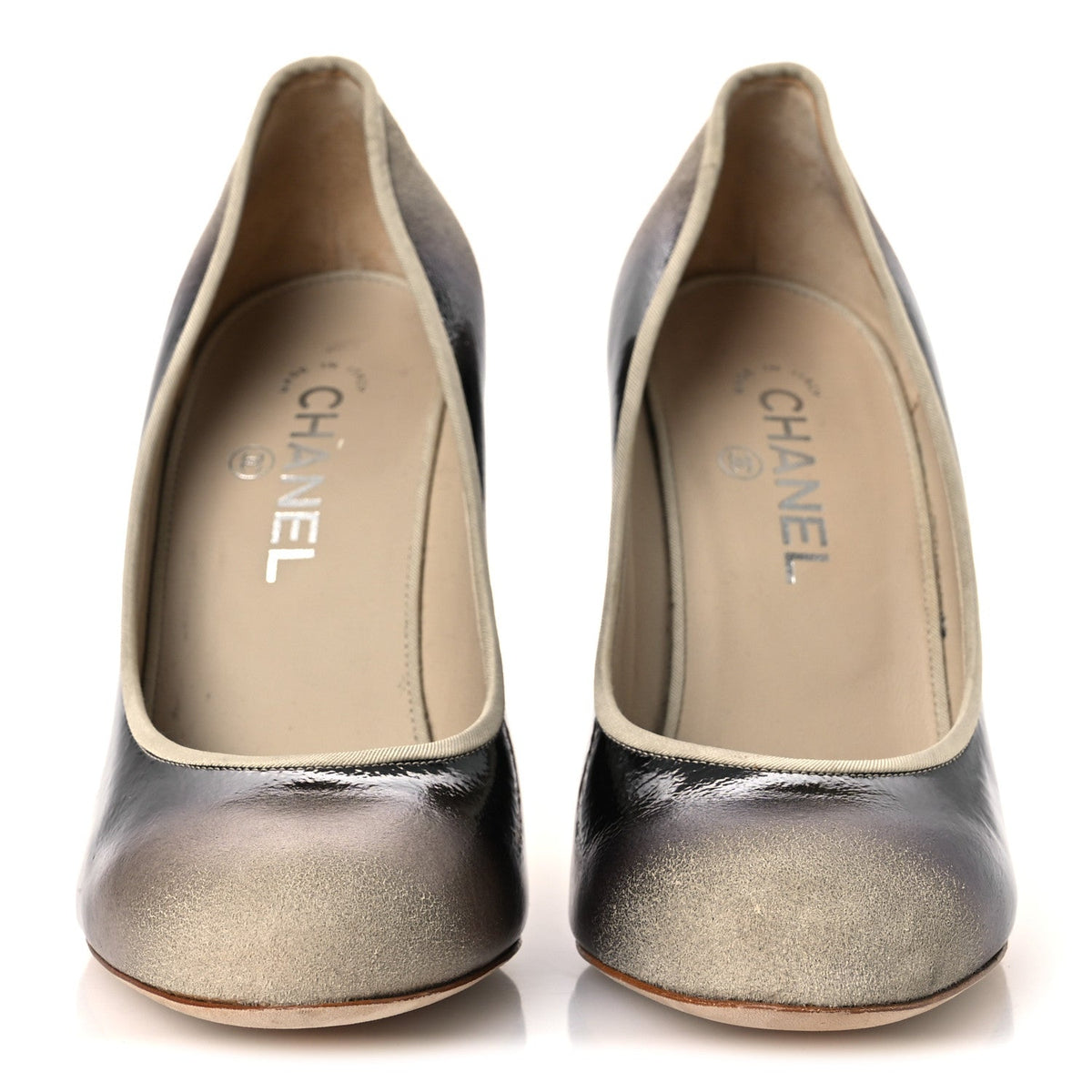 Chanel Patent Ombre Women's Pumps 40 Beige Black