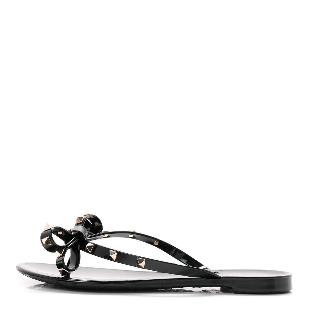 Valentino Garavani PVC Jelly Women's Rockstud Bow Thong Sandals 40 Black