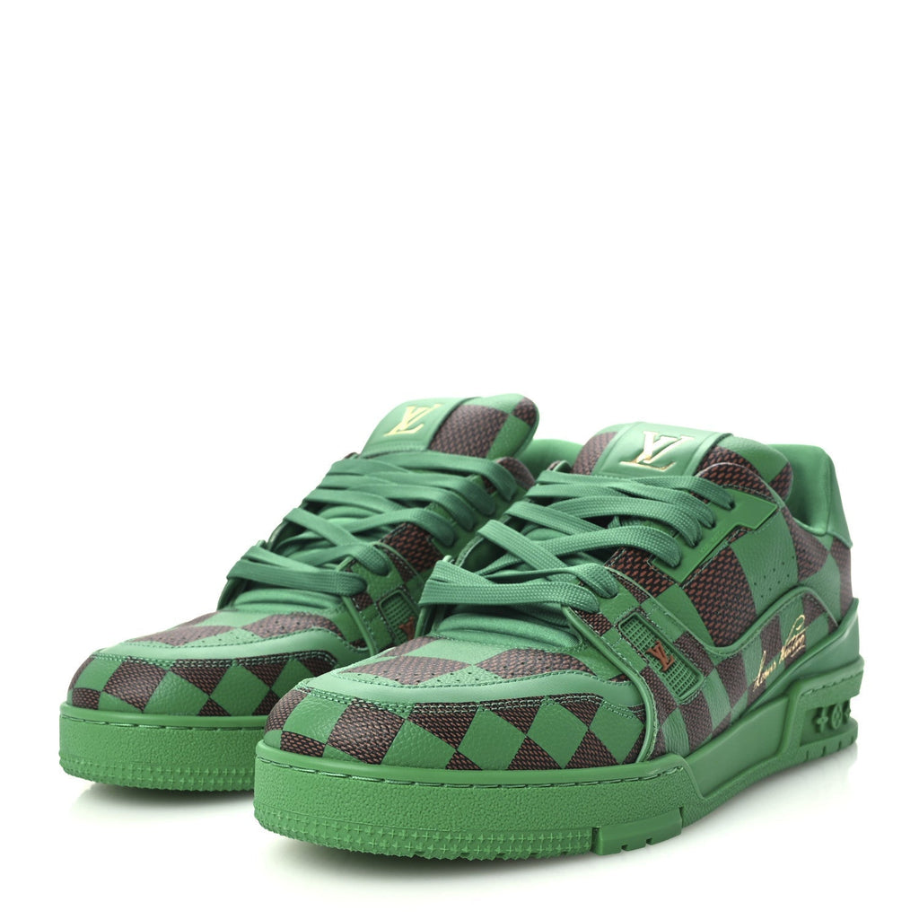 Louis Vuitton Damier Pop Grained Calfskin Men's LV Trainer Sneakers Green
