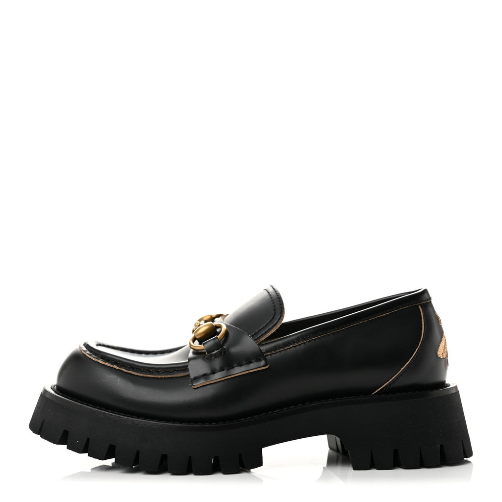 Gucci Cordovan Lux Women's Harald Horsebit Platform Loafers 35.5 Black
