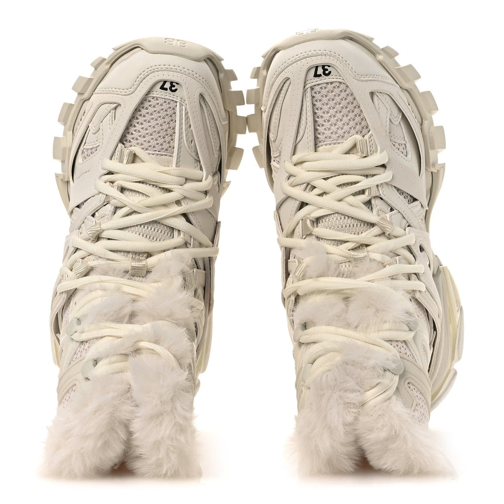 Balenciaga Mesh Nylon Faux Fur Women's Track Hike Sneakers 37 White
