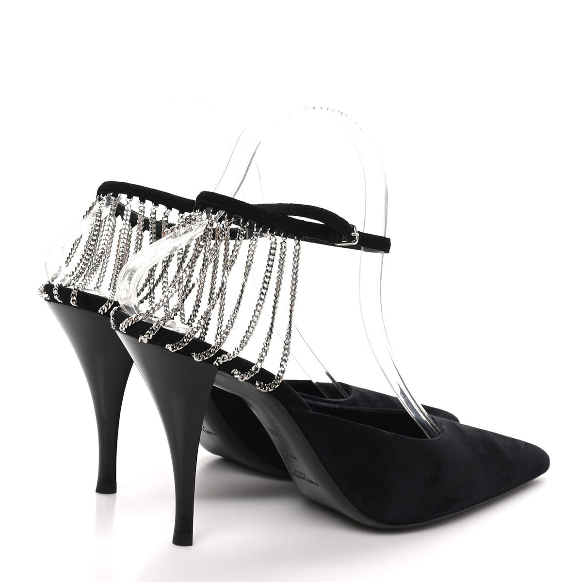 Saint Laurent Suede Women's Kid Scamosciato Sling 90 Chain Pumps 39.5 Black