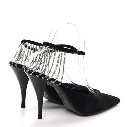 Saint Laurent Suede Women's Kid Scamosciato Sling 90 Chain Pumps 39.5 Black