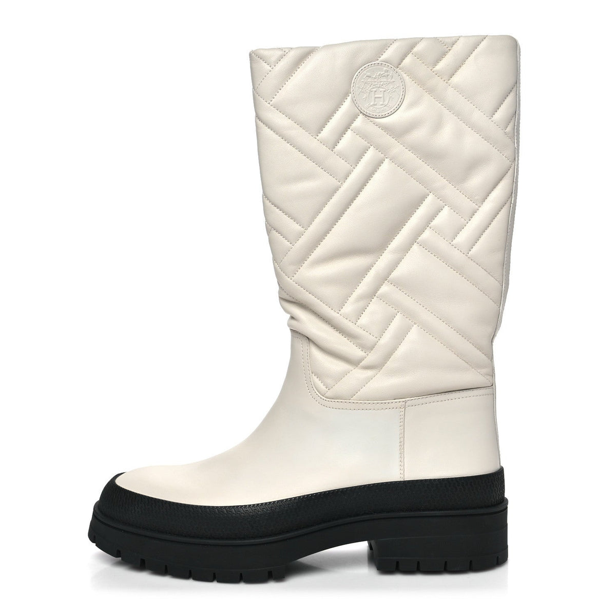 Hermes Goatskin Quilted Women's Fuji Boots 37 Black