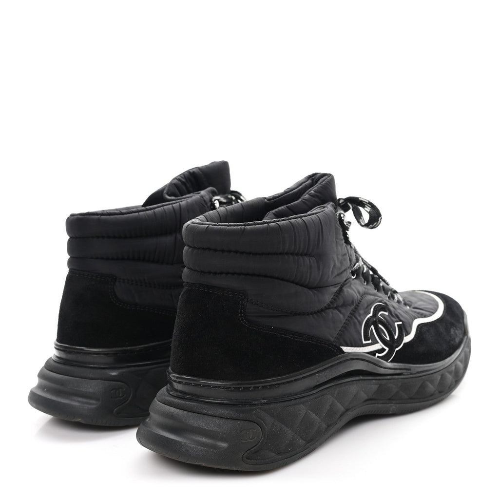 Chanel Fabric Suede Men's CC Sneakers 44 Black