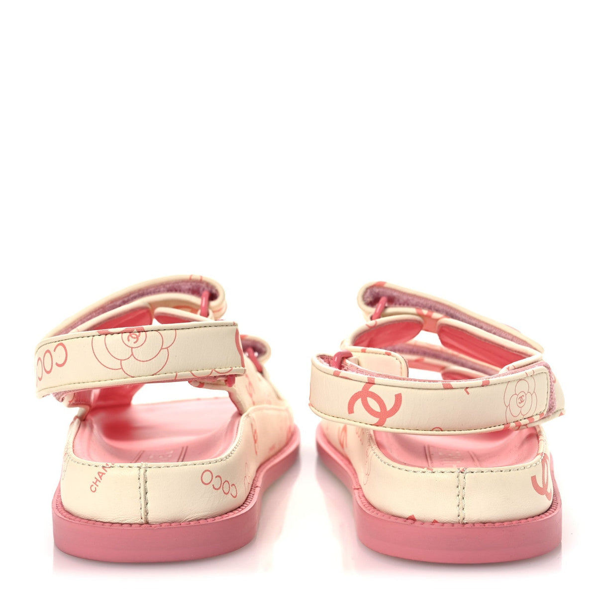 Chanel Lambskin Women's Printed CC Velcro Dad Sandals 37 White Pink