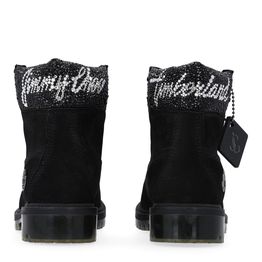 Jimmy Choo Nubuck Swarovski Crystal Women's Timberland Boots 37.5 Black