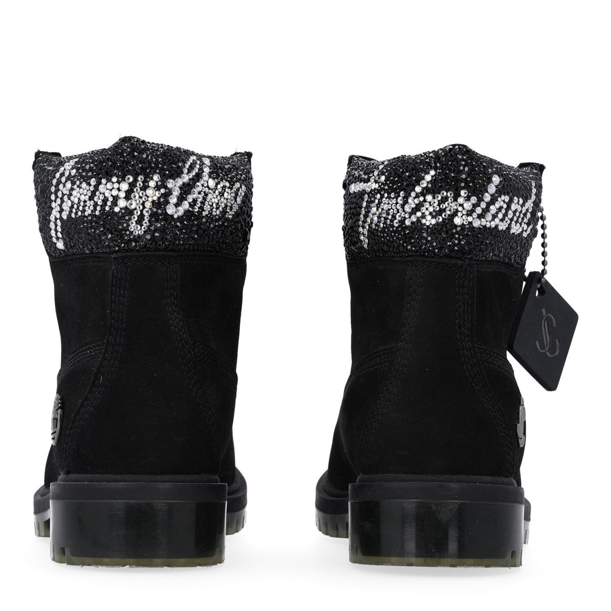 Jimmy Choo Nubuck Swarovski Crystal Women's Timberland Boots 37.5 Black