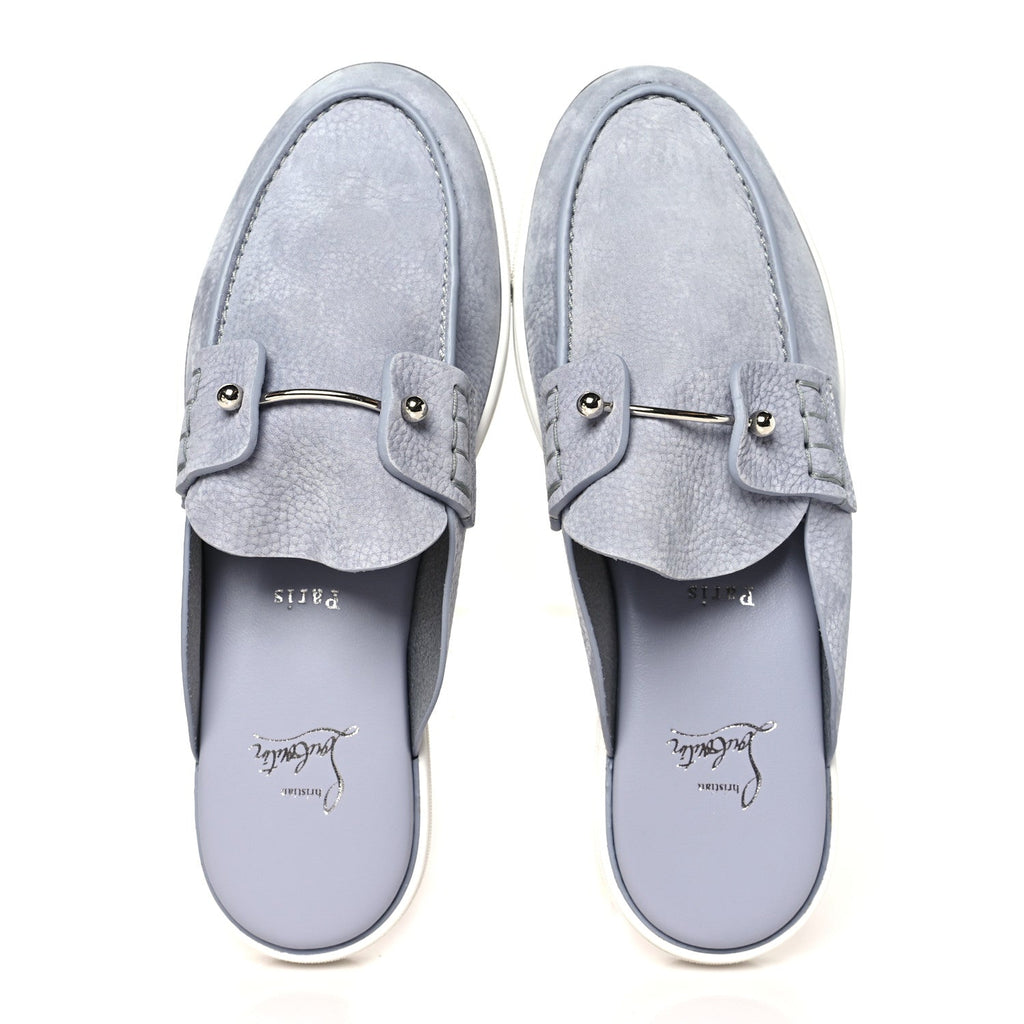 Christian Louboutin Nubuck Women's Chanme Donna Flat Boat Flats 40.5 Jumbo Grey