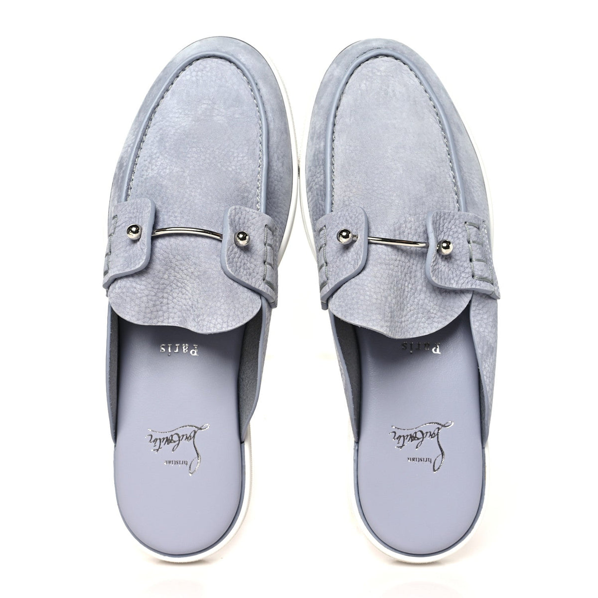 Christian Louboutin Nubuck Women's Chanme Donna Flat Boat Flats 40.5 Jumbo Grey