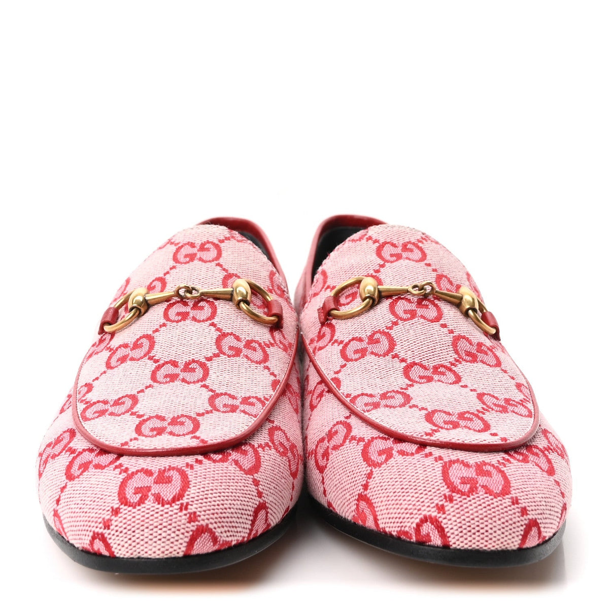 Gucci Canvas Women's GG Jordaan Loafers 37.5 Hibiscus Red