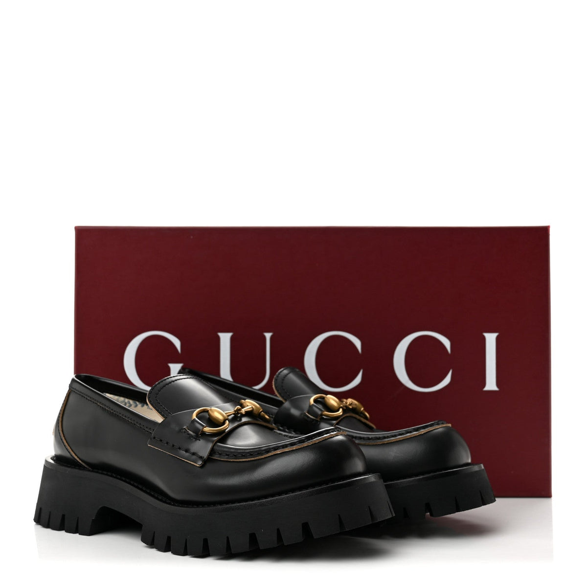 Gucci Cordovan Lux Women's Harald Horsebit Platform Loafers 35.5 Black