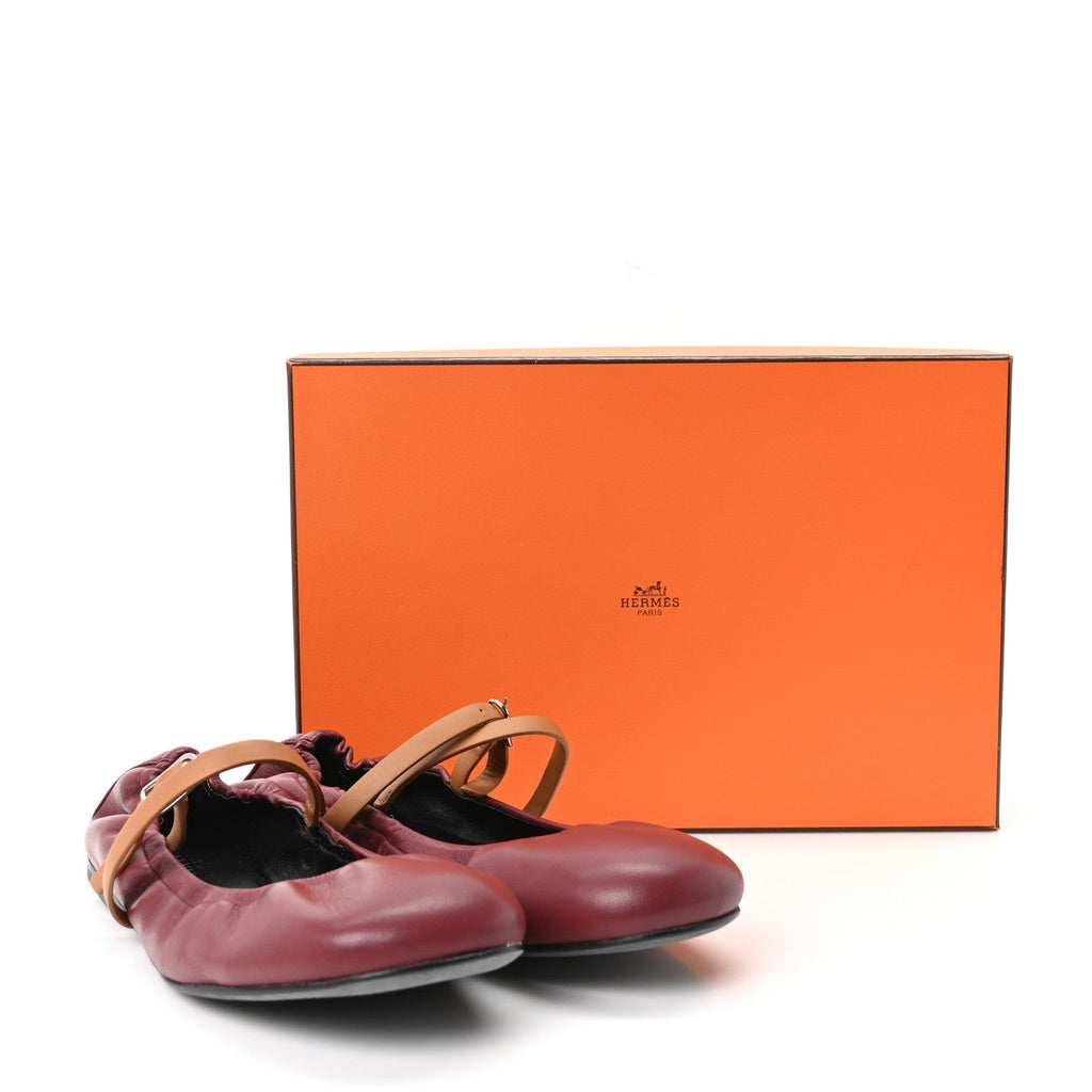 Hermes Nappa Women's Jolly Ballet Flats 38.5 Rouge H Naturel