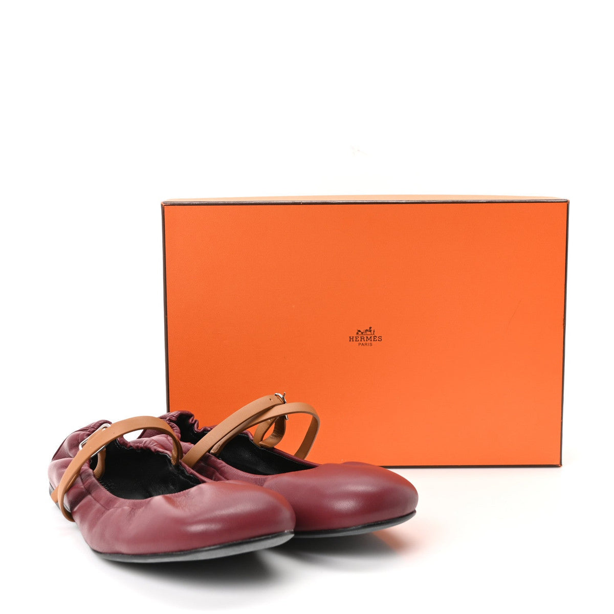 Hermes Nappa Women's Jolly Ballet Flats 38.5 Rouge H Naturel