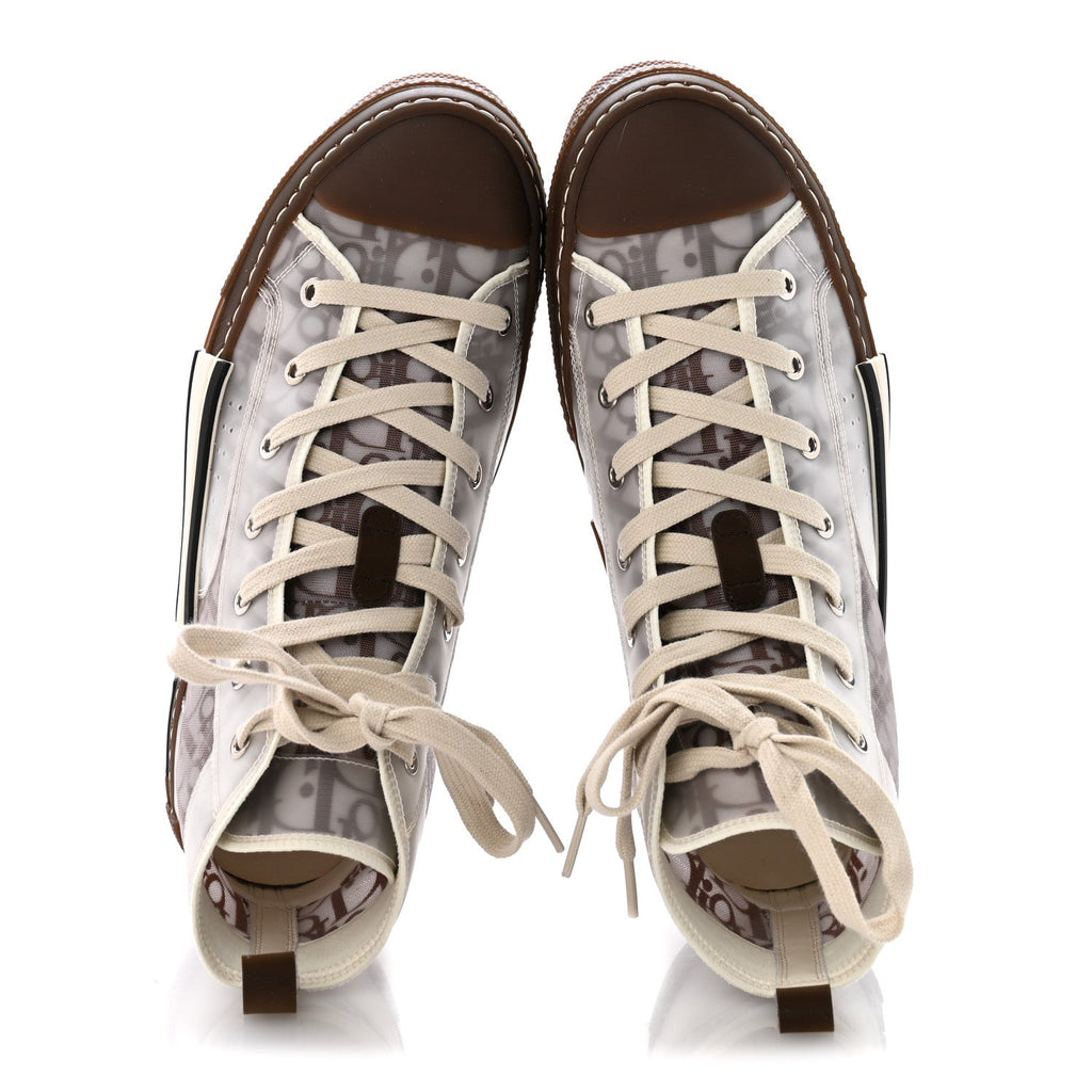 Christian Dior Technical Canvas Men's Oblique B23 High Top Sneakers 42 Brown Beige