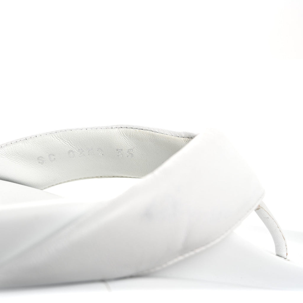 Louis Vuitton Calfskin Women's Logo Studded Pillow Flat Sandals 35 White