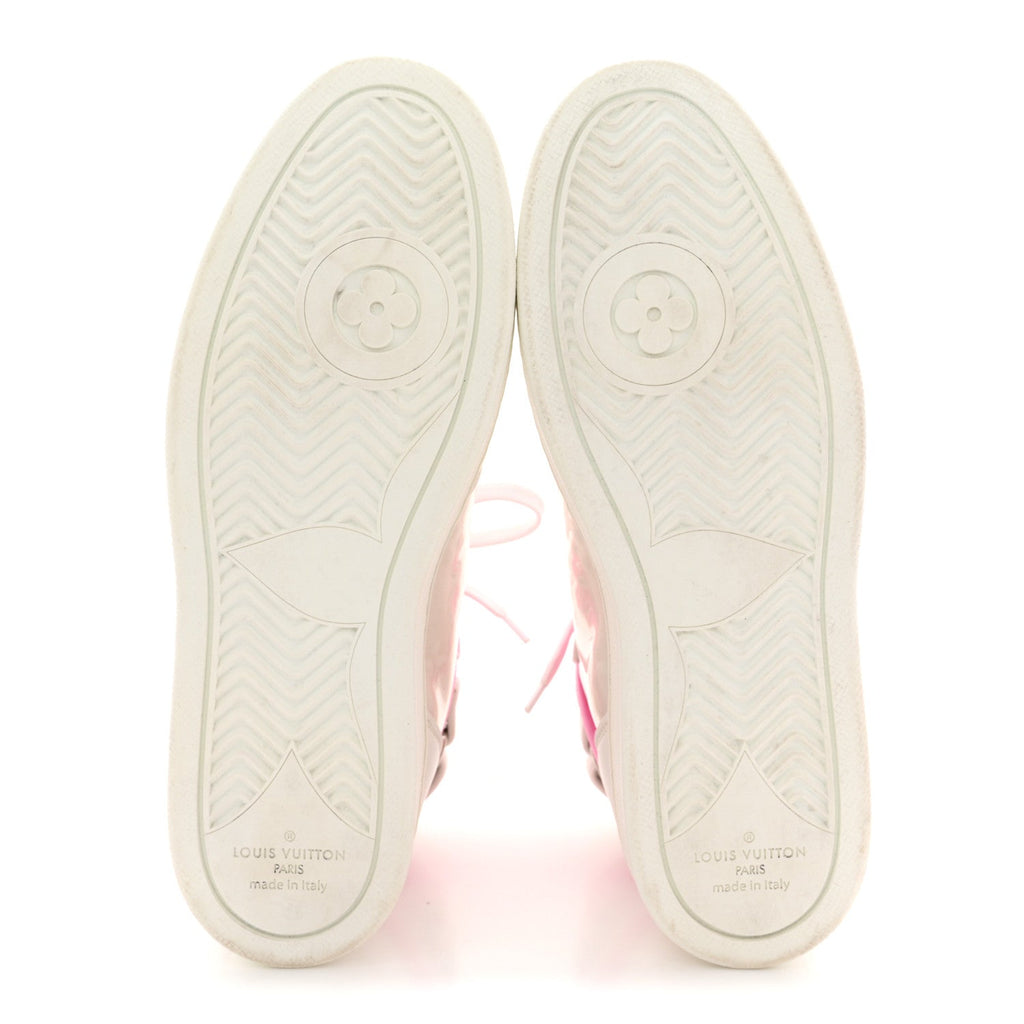 Louis Vuitton Calfskin Nylon Mesh Women's Boombox Sneakers 39 White Pink