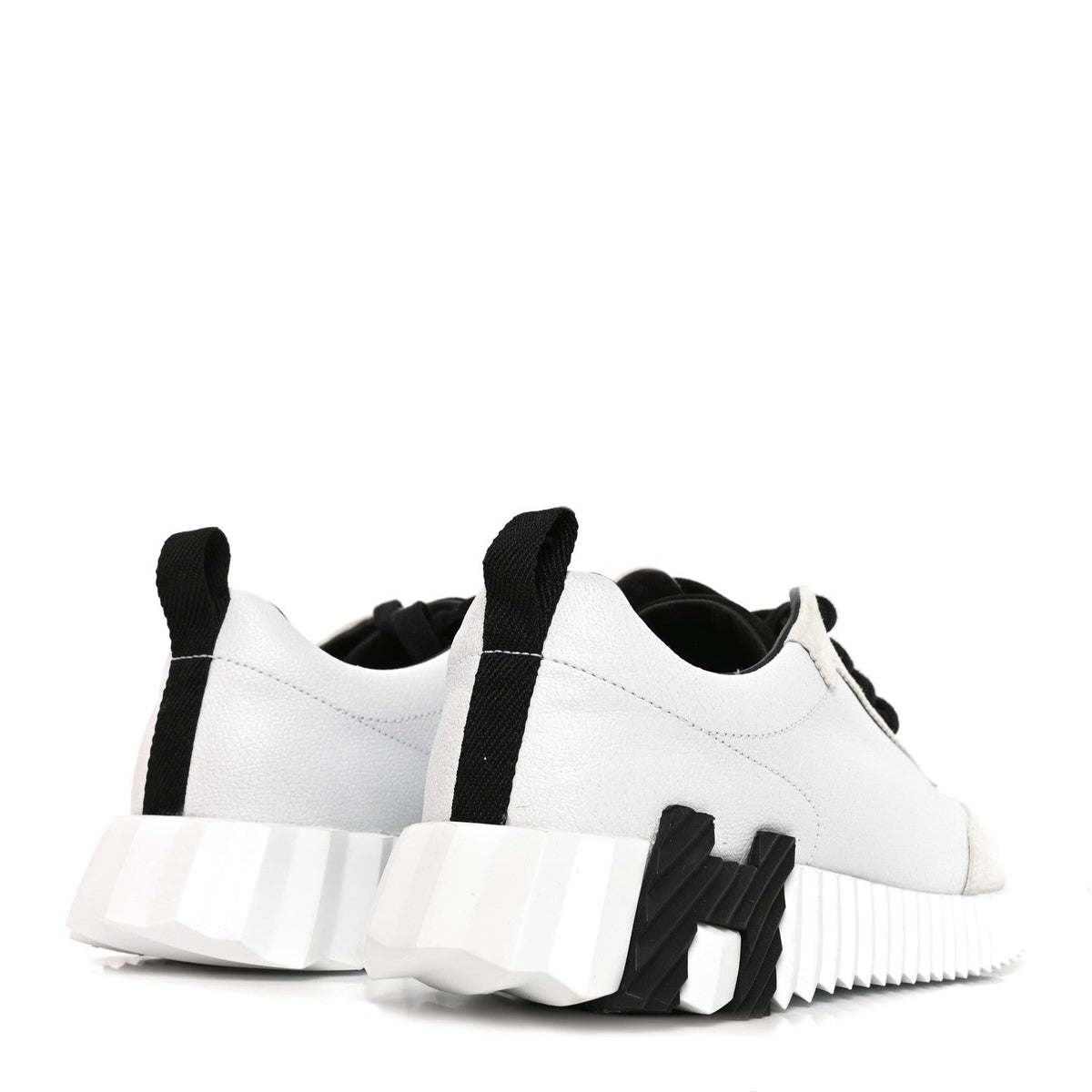 Hermes Calfskin Suede Goatskin Women's Bouncing Sneakers 37.5 White Black