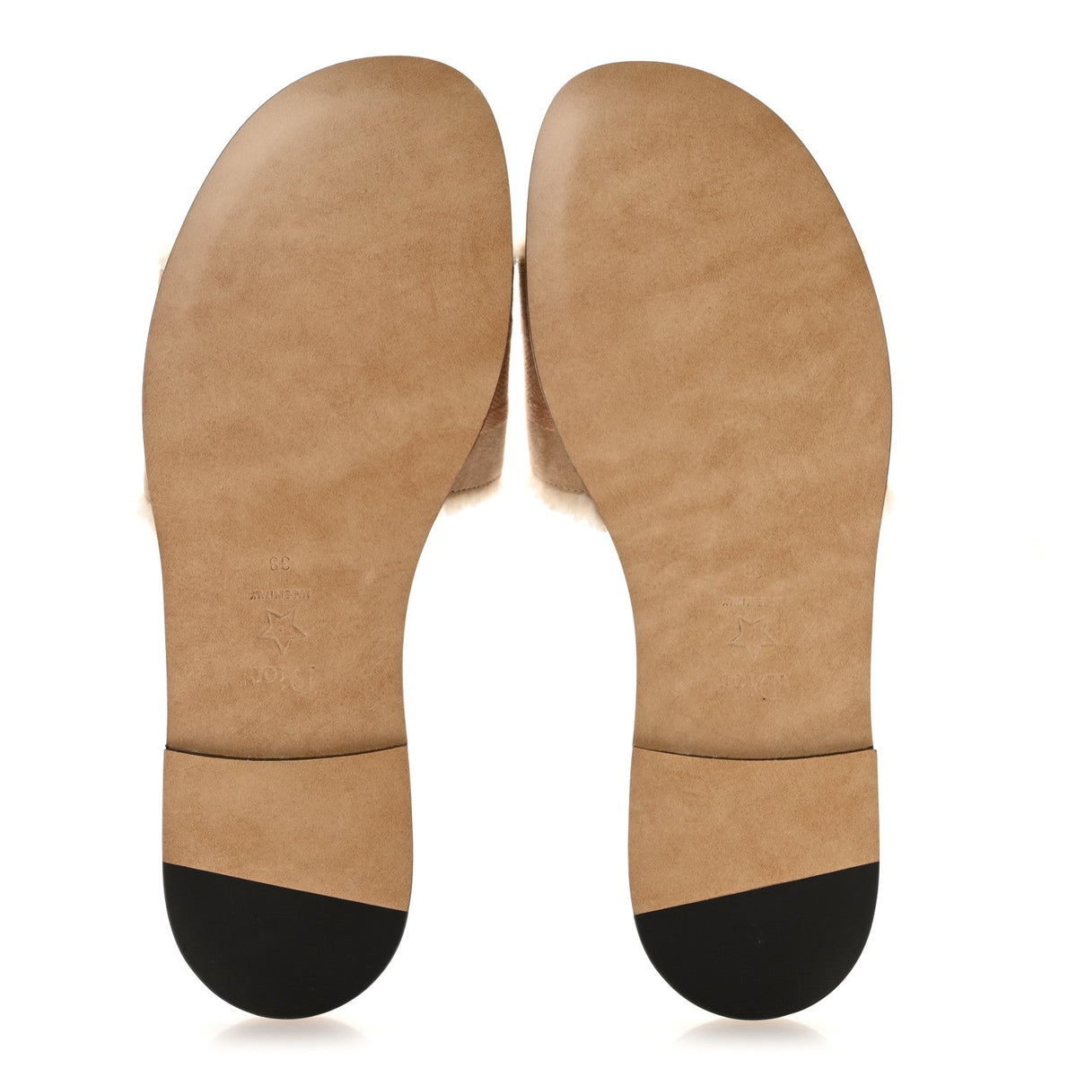 Christian Dior Suede Shearling Women's Dway Slide Sandals 38 Cookie
