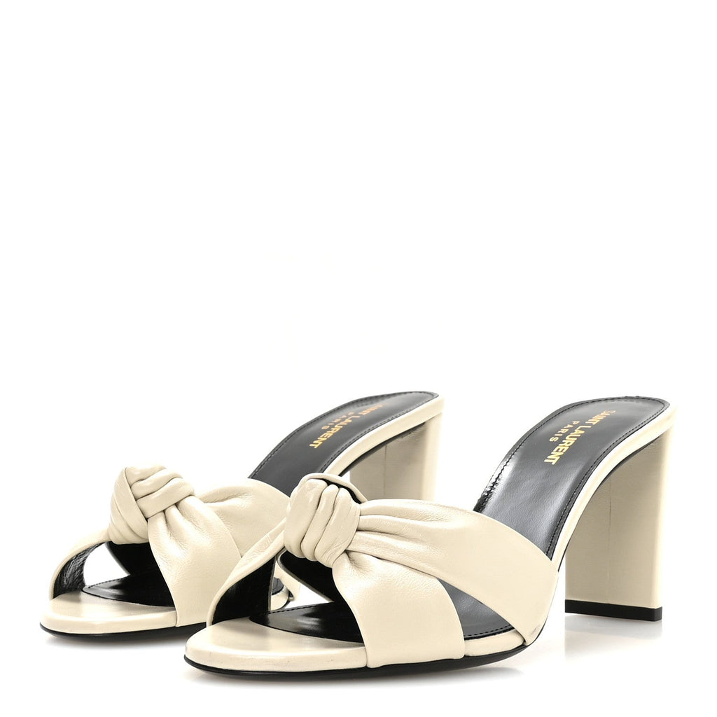 Saint Laurent Lambskin Women's Bianca 75mm Mules 40.5 Pearl