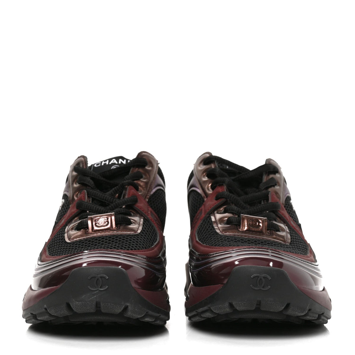 Chanel Fabric Laminated Calfskin Stretch CC Women's Sneakers