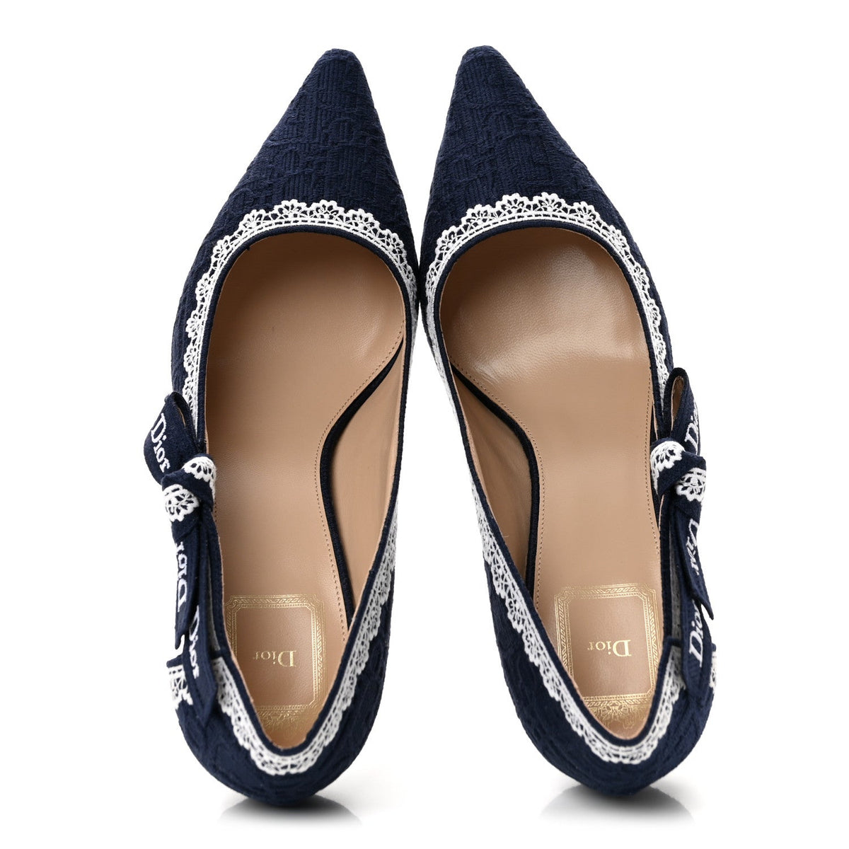 Christian Dior Embroidered Cotton Lace Women's J'adior Pumps 39 Blue Ecru