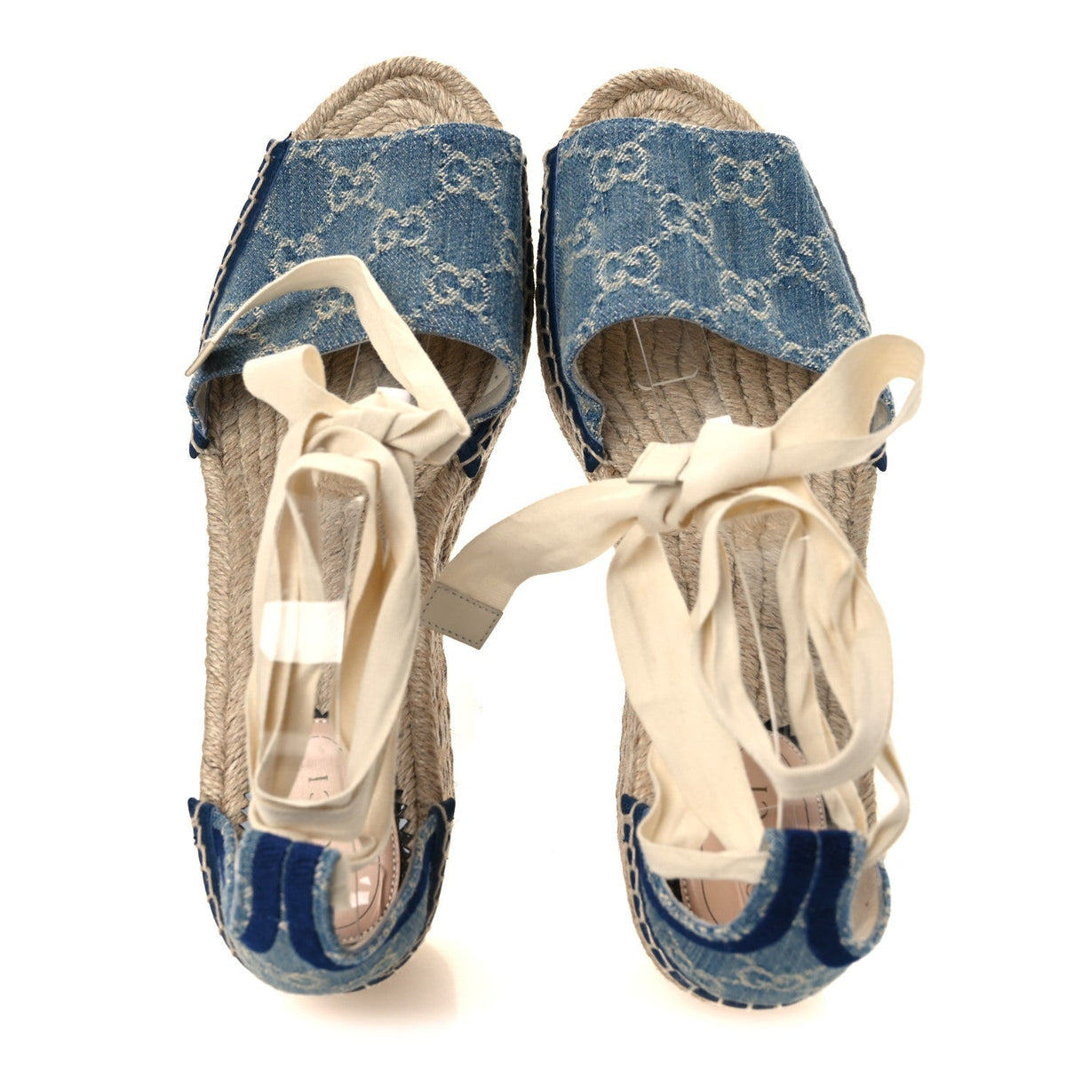 Gucci Denim Women's GG Monogram Pilar Espadrille Wedge Sandals 41 Light Blue