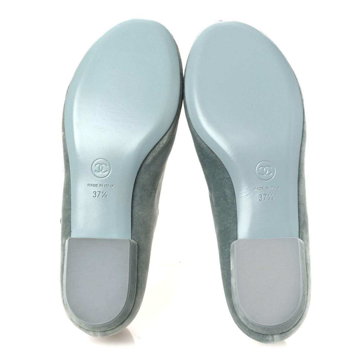Chanel Velvet Grosgrain Bow Women's Mary Jane Flats 37.5 Light Green White