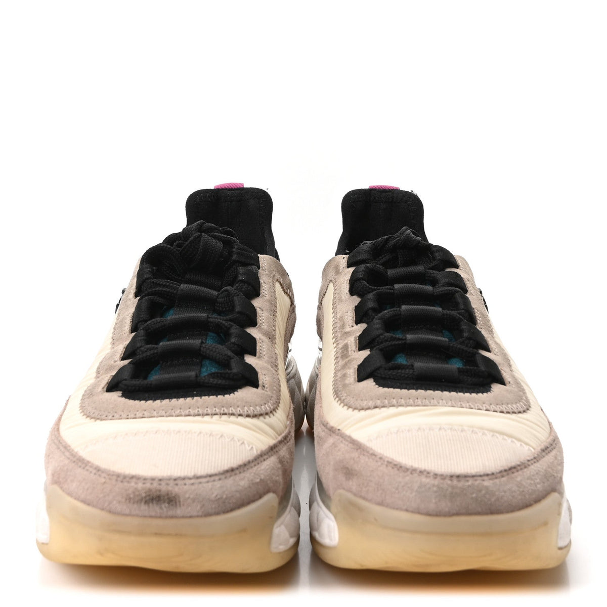 Chanel Suede Calfskin Nylon Grosgrain Women's CC Sneakers 37 Beige Pink