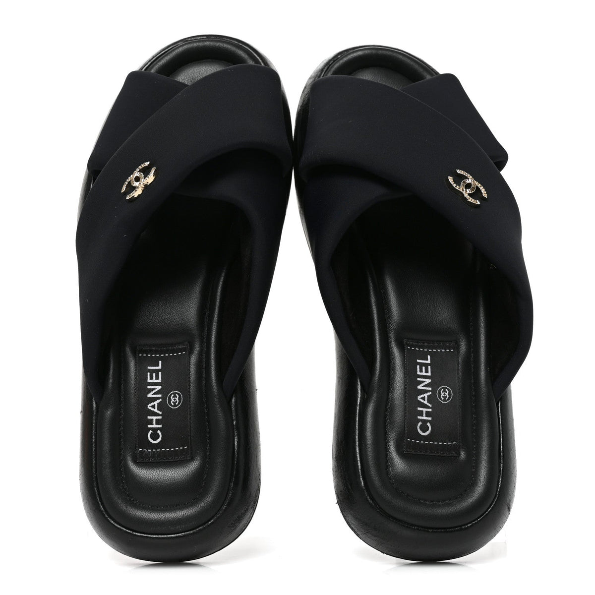 Chanel Fabric Women's CC Mules Sandals 38 Black