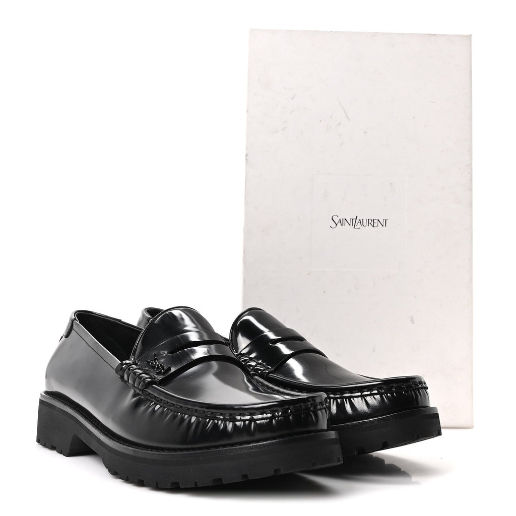 Saint Laurent Glazed Calfskin Men's Master Le Loafer 15 Moccasins 43 Black
