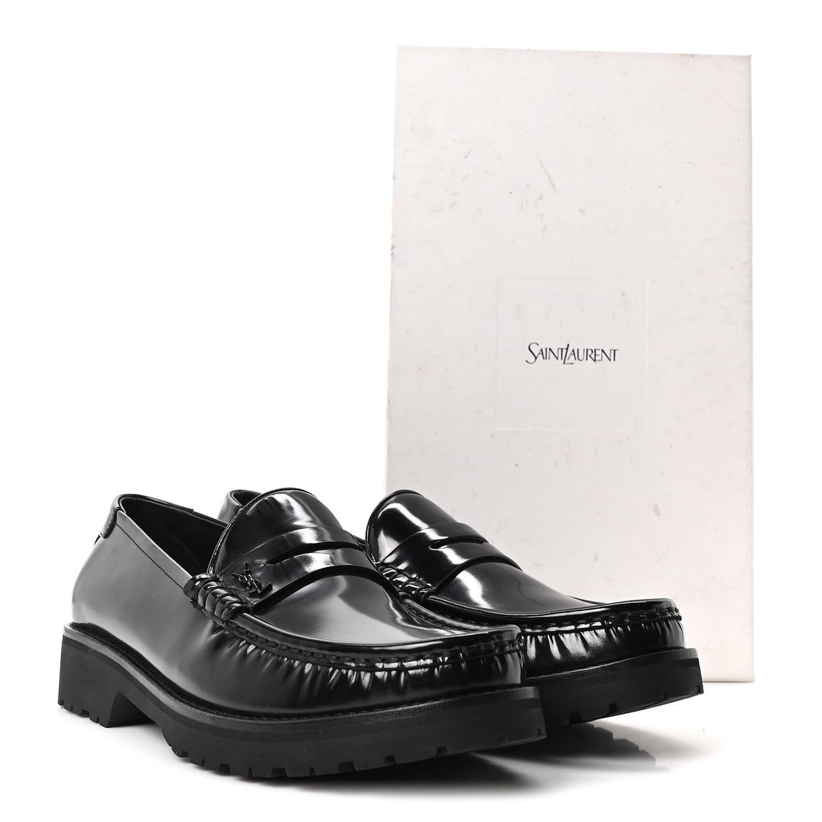 Saint Laurent Glazed Calfskin Men's Master Le Loafer 15 Moccasins 43 Black
