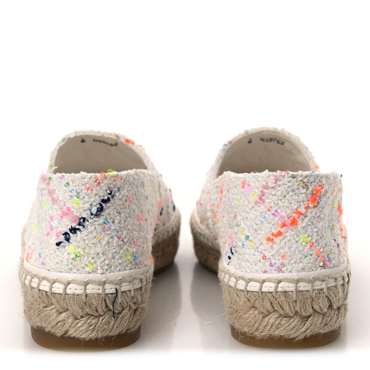 Chanel Glittered Tweed Lambskin Women's CC Espadrilles 36 White Multicolor