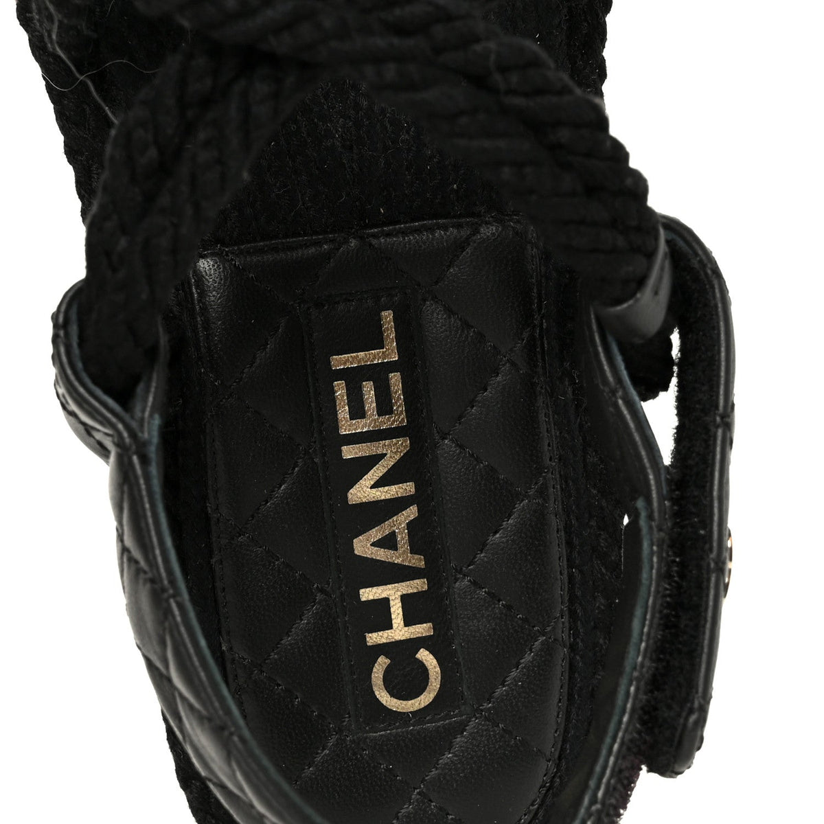 Chanel Cord Lambskin Women's Quilted Logo Sandals 37 Black