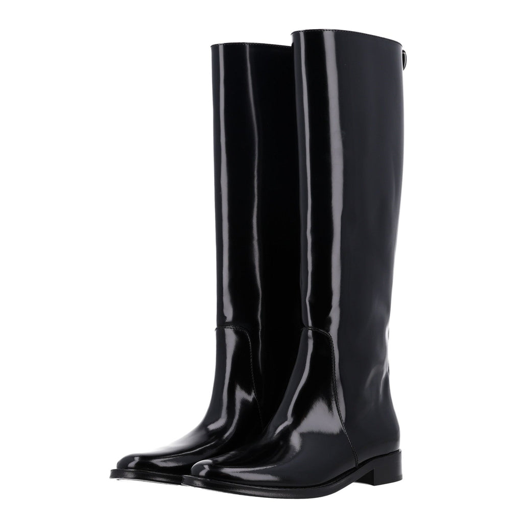 Saint Laurent Vitello Calfskin Women's Ruinart Hunt 25 Boots 37.5 Black